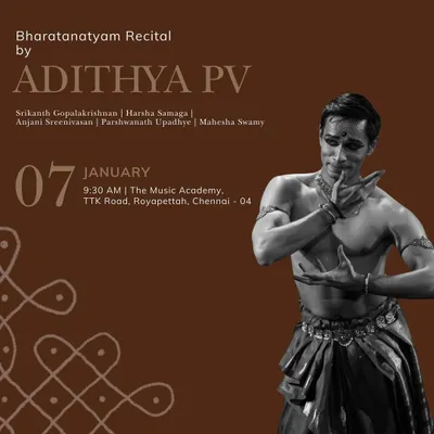 The poster for my Bharatanatyam recital at The Music Academy in Chennai. Performing during the Margazhi season is a special feeling.