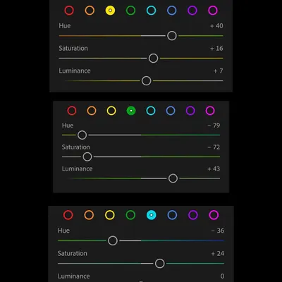 A screenshot of the Color Mix panel in Lightroom. This is one of the most powerful tools for creative color grading. I'll teach you how to adjust individual colors to change the entire mood of your photo without making it look fake.
