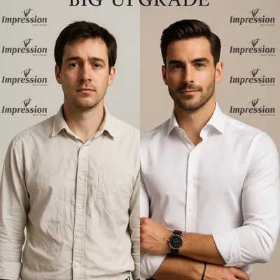 A style tip showing the power of small changes. A crisp, well-fitted shirt can completely transform your look and confidence.