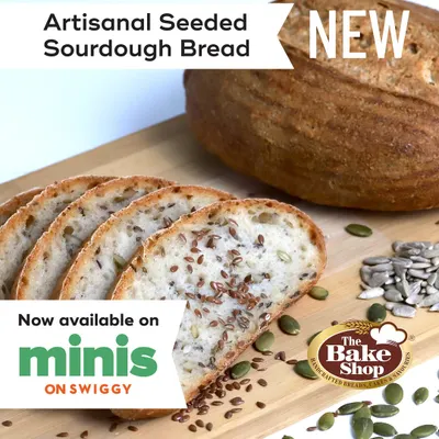 Our new Artisanal Seeded Sourdough Bread is packed with flax, sunflower, and pumpkin seeds for a nutritious and flavorful crunch. Perfect for toast and sandwiches.