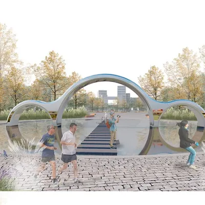 Our winning design for Kharkiv’s Freedom Square is a key example of our 'slow' initiative. The installation is a bridge and a sculpture, creating a harmonious path for pedestrians and cyclists that connects the urban environment with natural elements like water and greenery.