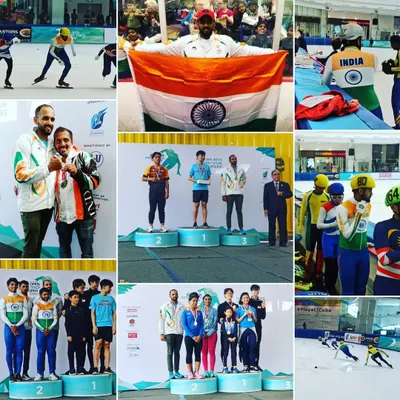 My first international medals for India at the SEA Games in Singapore. This collage captures the pride of winning for my country on the ice.