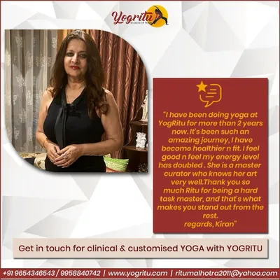 I am so grateful for this feedback from my client, Kiran. She shares that after two years with Yogritu, she has become healthier, her energy has doubled, and she appreciates my role as a "hard task master" who stands out from the rest.