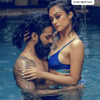 A sensual and glamorous look for a couple's pool shoot. The makeup was fully waterproof, featuring a sultry eye that stayed put, proving you can have full glam anywhere.