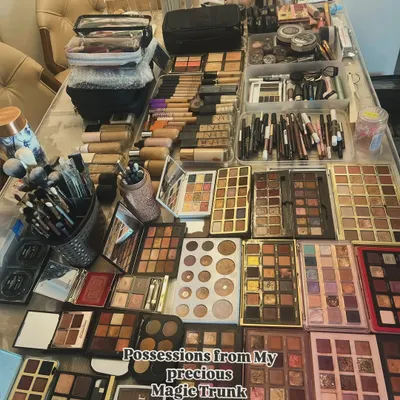Possessions from my precious Magic Trunk. This is a look at the wide array of high-end and professional-grade products I use to create customized, long-lasting looks for my clients.