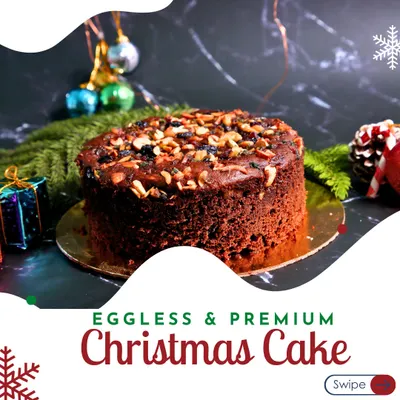 This is my premium, eggless Christmas plum cake, a dense and flavorful cake packed with high-quality nuts and dried fruits. It's a classic holiday dessert, perfect for gifting or serving to your loved ones.