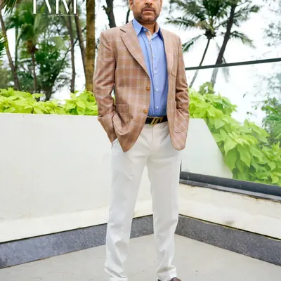 The esteemed actor Pankaj Tripathi in our custom-made plaid blazer and white trousers. His look is a perfect embodiment of the subtle, sophisticated, and statement-making style we champion.