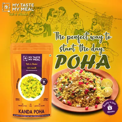 The perfect way to start the day is with a plate of hot Kanda Poha. My ready-to-eat version is made with natural ingredients and is ready in just 5 minutes.