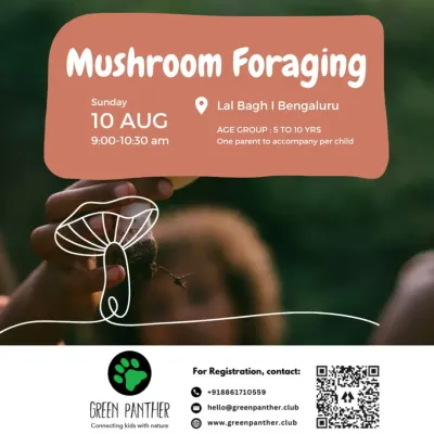 A poster for our Mushroom Foraging walk in Lal Bagh, Bengaluru, for kids aged 5 to 10.