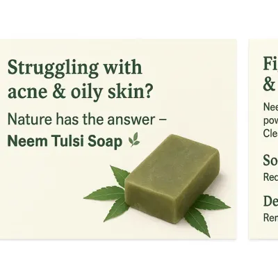 If you're struggling with acne and oily skin, nature has the solution. My Neem Tulsi soap is specifically designed to tackle these issues using the antibacterial and oil-controlling properties of these powerful herbs.