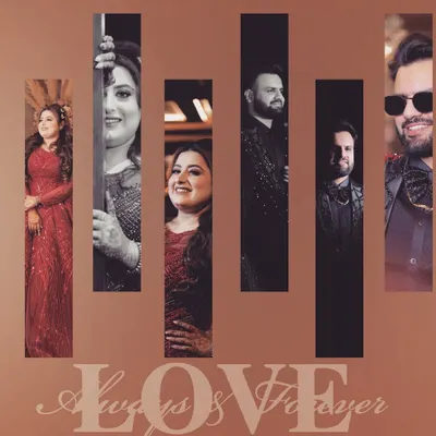 A modern and stylish collage design that I create for my clients' wedding albums. The vertical bars and "Love Always & Forever" text make it a unique way to display portraits from the day.