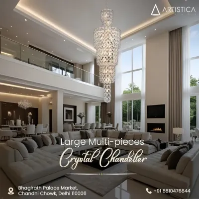 This large, multi-piece crystal chandelier is designed for spaces with grandeur. It cascades beautifully in double-height living rooms and foyers, creating a breathtaking centerpiece that defines luxury living.
