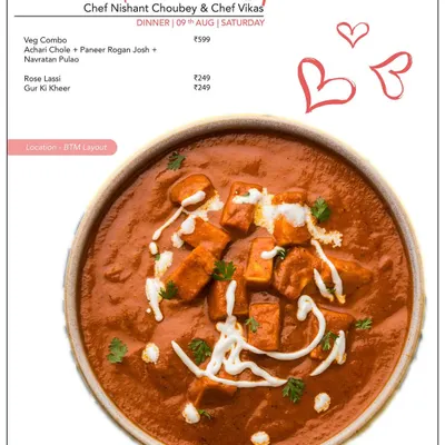 Enjoy a comforting North Indian special from our home chefs. This image showcases a rich Paneer Rogan Josh, a classic vegetarian curry that is both hearty and flavourful, perfect for a satisfying meal.