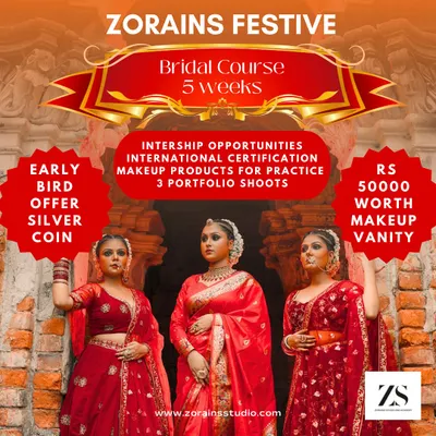Announcing our festive offer for the 5-week Advance Bridal Course. This is an all-inclusive program with guaranteed internship, international certification, and a complete makeup vanity worth Rs 50,000.