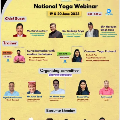 I was honored to be a trainer for this National Yoga Webinar by Krida Bharti. I conducted a session on "Surya Namaskar with modern techniques," sharing my approach with a wider audience.