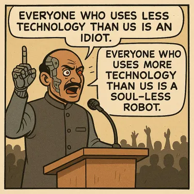 A comic that captures the hypocrisy of how we view technology. This is the kind of sharp, satirical content I create to comment on modern culture.