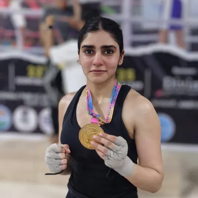 A proud moment for our team. This student secured a gold and bronze medal at the Mumbai district kickboxing tournament, showcasing her skill and heart.
