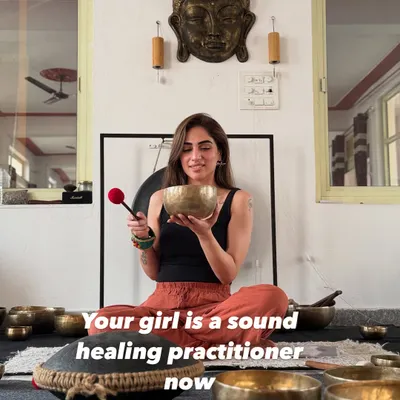 Welcome to my practice. As a sound healing practitioner, I use tools like this singing bowl to guide you toward a state of calm. The sound frequencies are designed to help your mind and body unwind.