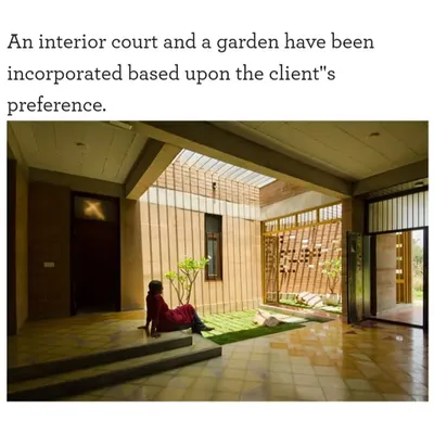 The inner courtyard of the "Breathe" house, which provides thermal comfort and a connection to nature. This space is based on the client's preference for an interior garden, bringing life and light into the core of the home.