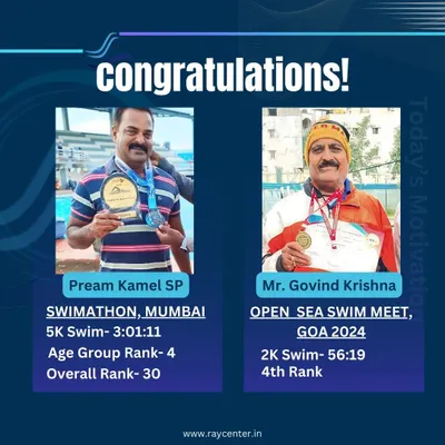 Celebrating two of our masters swimmers, Pream Kamel and Govind Krishna, on their achievements in open water events in Mumbai and Goa. Their success showcases their incredible endurance and our specialized training.