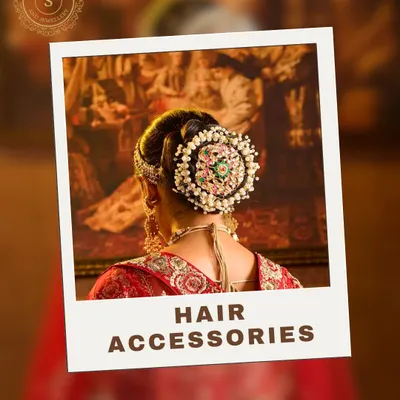 Complete your bridal hairstyle with our stunning hair accessories. This beautiful floral-designed hair bun accessory, or 'juda pin', is available for rent to add that extra touch of elegance.