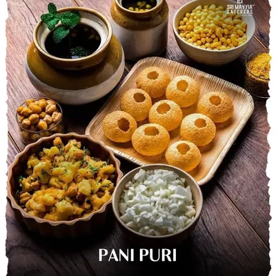 A deconstructed view of our Pani Puri station. We use fresh ingredients to create this beloved street food classic, served hygienically at your event.