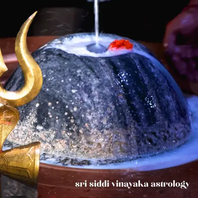 A close view of the Abhishekam ritual, where milk is poured over the Shiva Lingam. This sacred bath is a powerful practice for cleansing the soul and receiving Lord Shiva's blessings for spiritual progress and liberation.