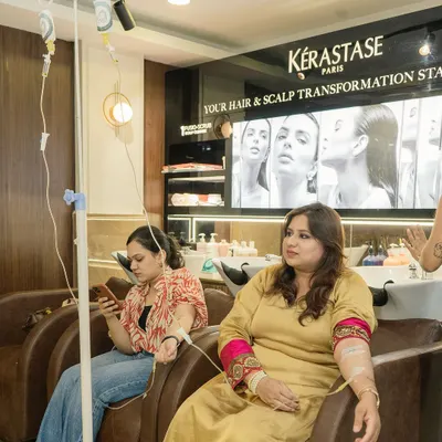 Guests at one of our launch events enjoying our signature IV drips. We love creating experiences where our community can relax, socialize, and experience the glow-from-within benefits of our treatments together.