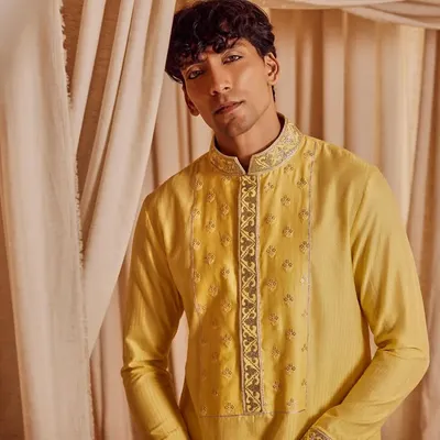 A close-up of my grooming work for designer Kunal Anil Tanna. The focus is on clean skin and subtly defined features to give the model a sharp, polished appearance for this ethnic wear lookbook.