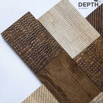 Our 'Depth' collection of real wood texture veneers offers incredible tactile surfaces, from crocodile skin patterns to woven textures, allowing for truly unique designs.