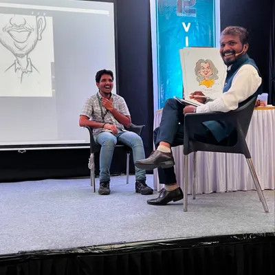 A highlight of my college sessions is the live caricature demonstration. I invite a student volunteer on stage and draw them in real-time, with the whole process shown on a big screen. It’s an engaging way to demonstrate art principles and always brings out a lot of smiles.