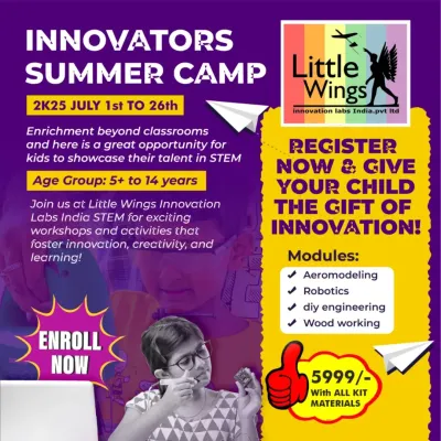 Our Innovators Summer Camp is the perfect opportunity for kids to explore STEM beyond the classroom. This flyer has all the details for our July camp, covering modules like aeromodelling, robotics, and woodworking.