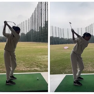 The proof is in the swing. This before-and-after comparison shows a significant improvement in a student's swing plane after just one session with our coaches.
