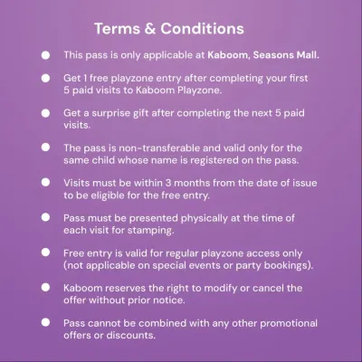 Here are the Terms & Conditions for our Funpass. It's our way of saying thank you to our loyal visitors at Seasons Mall.