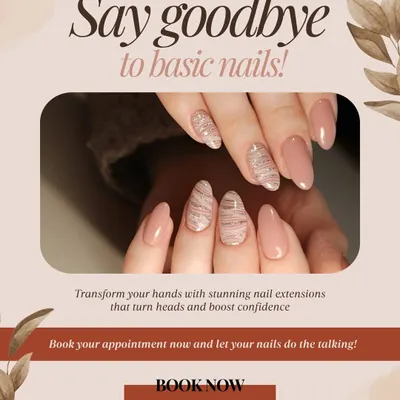 A beautiful combination of textures, this set features nude pink nails paired with accent nails in a wavy, glittery pattern. It’s an elegant way to incorporate some sparkle into your manicure.
