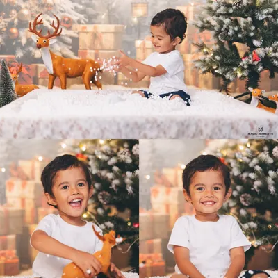 This collage showcases the variety we capture in a single themed kids photoshoot. We get everything from playful action shots to sweet, smiling portraits against the detailed backdrop.