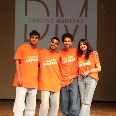 This is the core team, the heart and soul of Dancing Mantras. After a successful show, we're all smiles. We bring this same team spirit and positive energy to every wedding project.