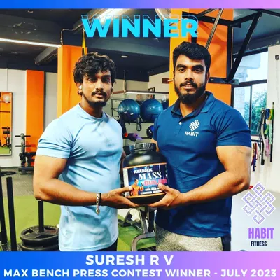 Congratulations to Suresh, the winner of our Max Bench Press contest for July 2023. We love to celebrate our members' hard work and achievements.