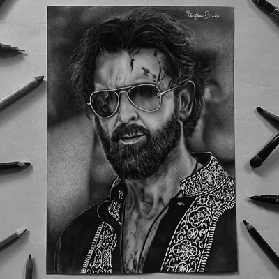 The Greek God, Hrithik Roshan, as the unforgettable 'Vedha'. I used charcoal to bring out the rugged texture and complex personality of this iconic character.