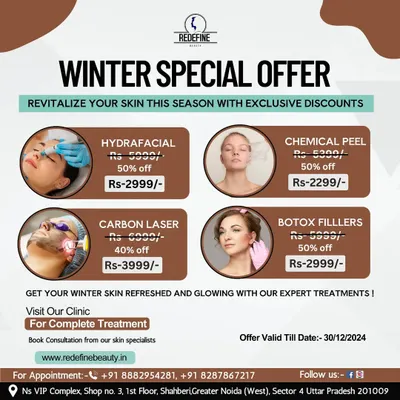 A sample of our seasonal promotions, offering discounts on treatments like Botox, fillers, and other skin therapies. Keep an eye out for these special opportunities to refresh your look.