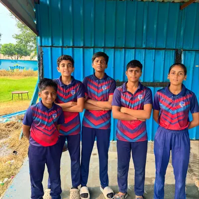 Play bold, never fold. Our young cricketers, boys and girls, standing together with confidence and determination.