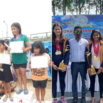 A proud moment for our academy, with two of our swimmers becoming individual champions at a national meet. Their trophies are a symbol of their incredible achievement.