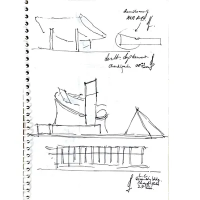 These early concept sketches are the first steps in any architectural journey. They are quick, intuitive explorations of form and structure, a way of thinking with my hands before the constraints of construction begin.