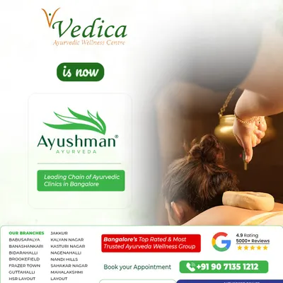 We are pleased to announce that Vedica Ayurvedic Wellness Centre is now a proud part of the Ayushman Ayurveda family. You can continue to enjoy the same expert therapies and compassionate care, now under our trusted name across our leading chain of clinics.