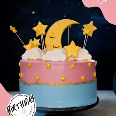 For Soumya in Saket, I baked a little slice of the night sky. This dreamy birthday cake features a sleeping moon, fluffy clouds, and golden stars, making birthdays feel like a dream come true.