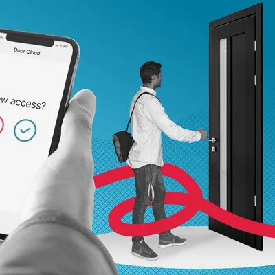 This graphic illustrates the core benefit of our smart access systems. You can grant or deny access to visitors remotely from your smartphone, providing a secure and convenient way to manage entry without physical keys.