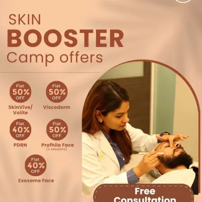 A look at one of our Skin Booster Camps, offering advanced hydrating and rejuvenating treatments like SkinVive, Viscoderm, PDRN, Profhilo, and Exosome Therapy at special prices.