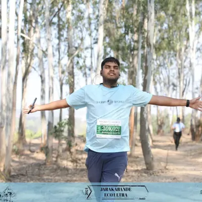 Embracing the challenge of the Jarakabande Eco Ultra. The trail runs through a beautiful eucalyptus forest, offering a unique sensory experience for our runners.