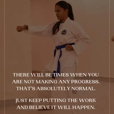Progress isn't always linear. This image of a student practicing her form reminds us that consistency is key. Just keep putting in the work and believe in the process.