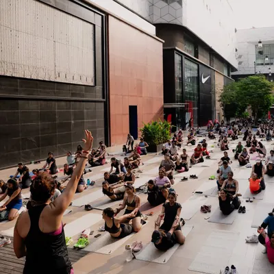 Leading a large outdoor yoga session for the Nike After Dark Tour. The collective energy of practicing together in such a large group is truly powerful.